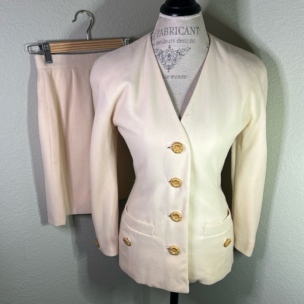 Anne Klein Cream Blazer and Skirt with Gold Buttons